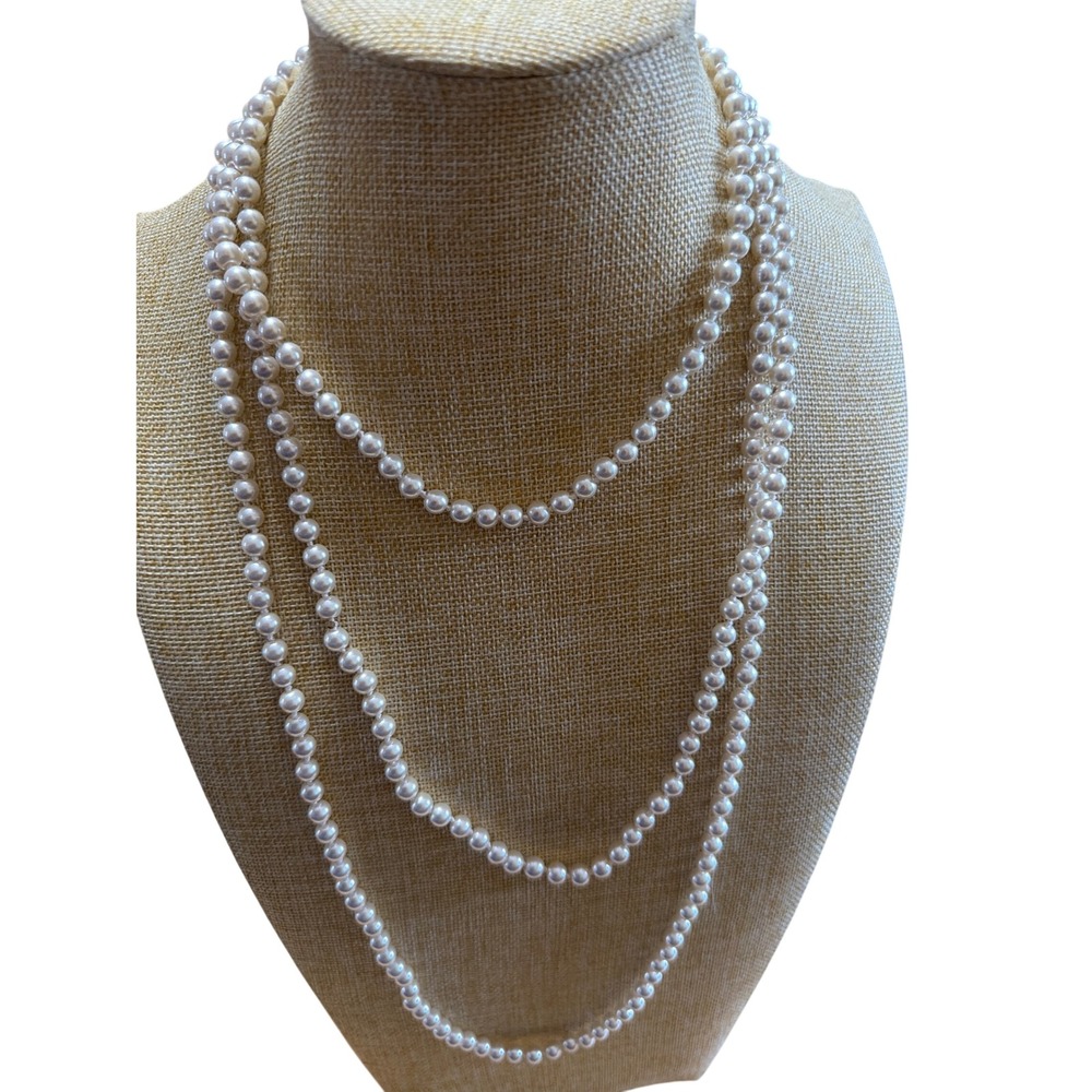 Long White‎ Faux Pearl Strand Necklace  Layering Rope Retro Flapper